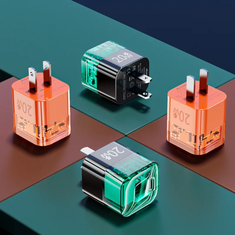 Mini USB Charger โปร่งใส Quick Charge 3.0 QC3.0 PD3.0 20W ประเภท C Fast Charger สําหรับ iPhone 14 13 Samsung Huawei Xiaomi สําหรับ US