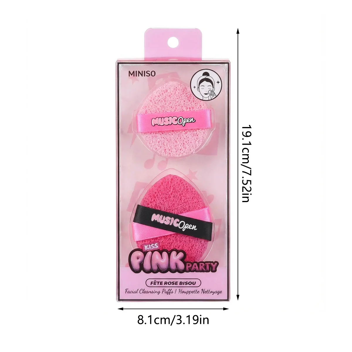Combinaison de bouffées de poudre série MINIISO PinkParty avec 2 Pores pour un nettoyage fin et respectueux de la peau, maquillage facile à enlever