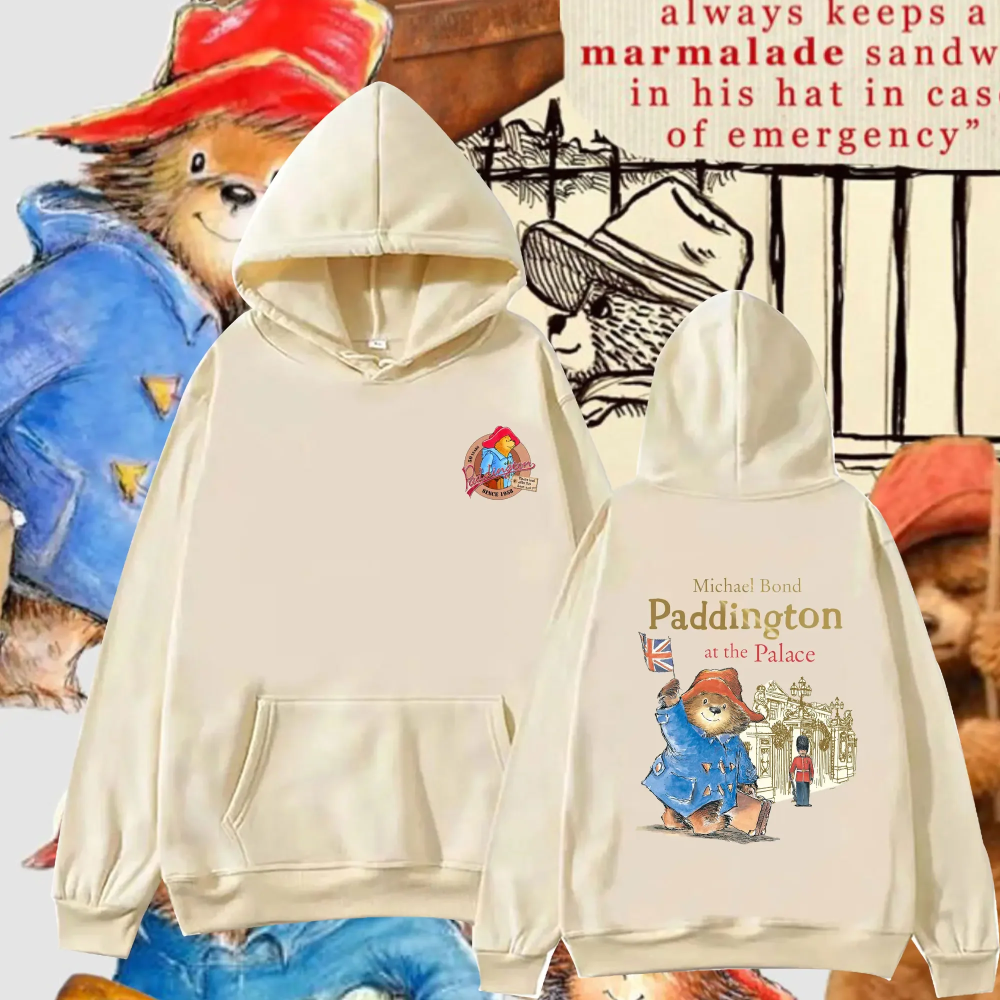 

Please Look After This Bear. Thank You.Paddington Bear Graphic Hoodie Double-sided Print Unisex Hoodie Loose Pullover Sweatshirt