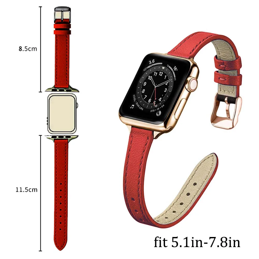 Slim Leather Strap for Apple watch band 49mm 44/45/42/40/41/38mm Soft Wrsit Belt bracelet for iWatch series 3 SE 5 4 6 7 8 ultra