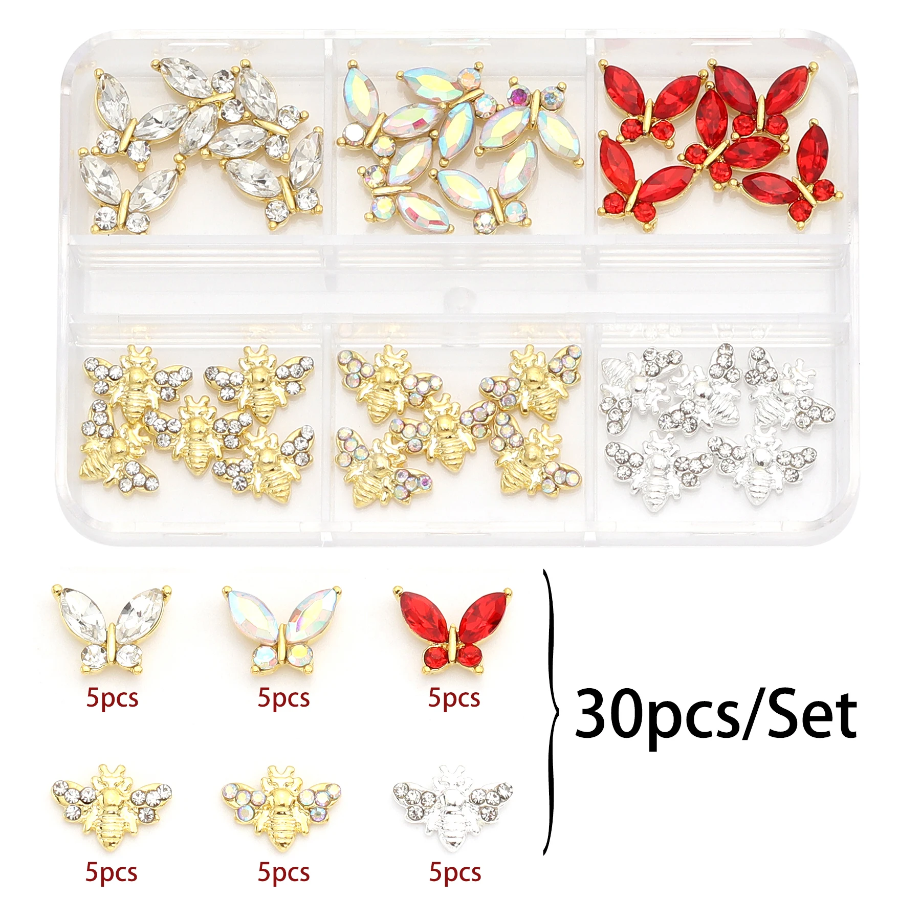 30 Pcs/Set Luxury Cross Metal Nail Art Decorations Alloy Shiny Rhinestones Pearl Gems Zircon Diamond Charm DIY Nail Accessories