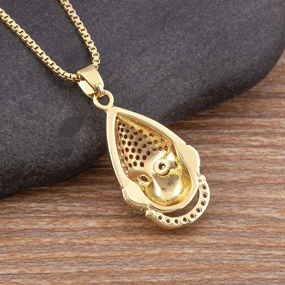 Nidin New Trendy Cute Animal Monkey Cubic Zirconia Pendant Relief Chain Necklace Women\'s Creative Design Jewelry Exquisite Gift