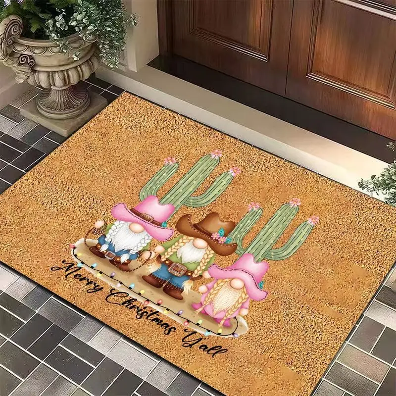 VIKAMA Christmas Gnome Door Mat Cute Tomte Holding Coffee Mugs But First Coffee Funny Front Welcome 2027 Christmas Home Decor