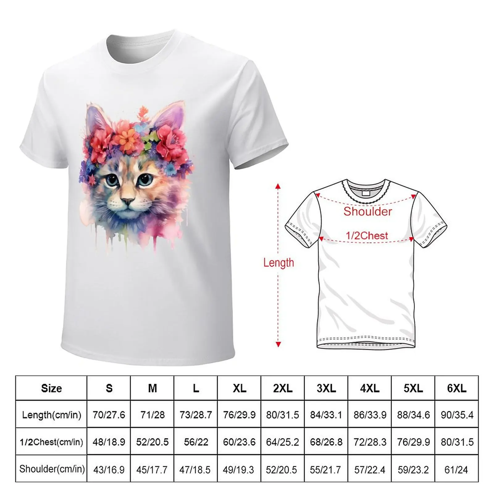 kit watercolor kitten flowers T-shirt plus size tops boys whites heavyweight t shirts for men