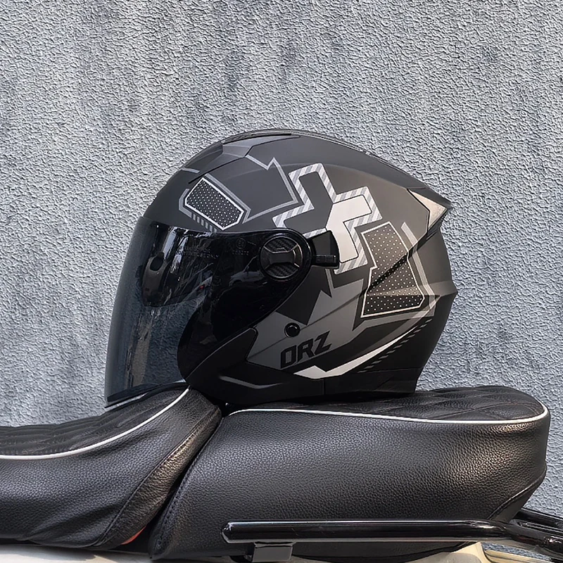 خوذة دراجة نارية ORZ، نصف وجه، مرآة مزدوجة، أزياء رجالية ونسائية لجميع المواسم، نصف خوذة، عالمية لجميع المواسم