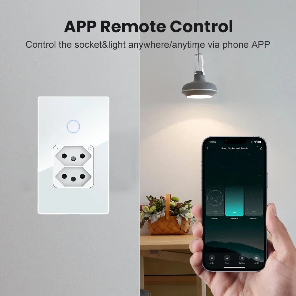 Melery Tuya البرازيل مفتاح الإضاءة واي فاي الذكية المزدوج مقبس الحائط 20A التوصيل المخرج اللمس الاستشعار لوحة زجاجية عن بعد بواسطة أليكسا جوجل المنزل