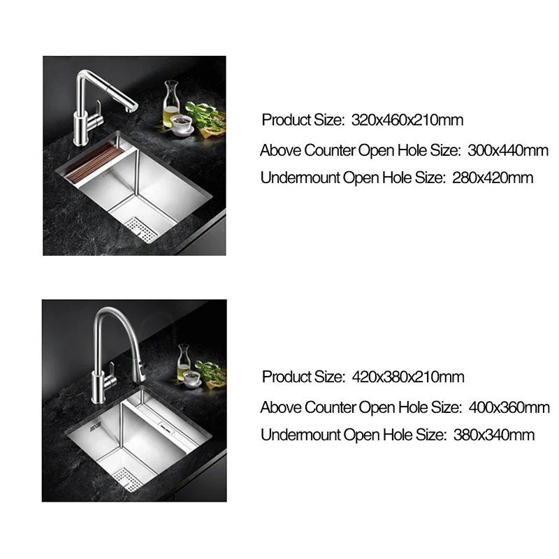 ASRAS 304 Stainless Steel kitchen Sink Handmade Brushed Place items Single Small Size Bar Counter Kitchen Sink