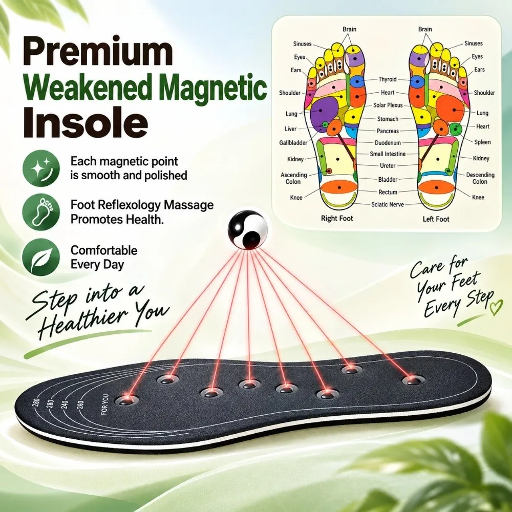 1 par de plantillas magnéticas recortables, con acolchado de EVA, 8 imanes, plantillas para zapatos, plantillas de cuero transpirables con efecto de masaje.