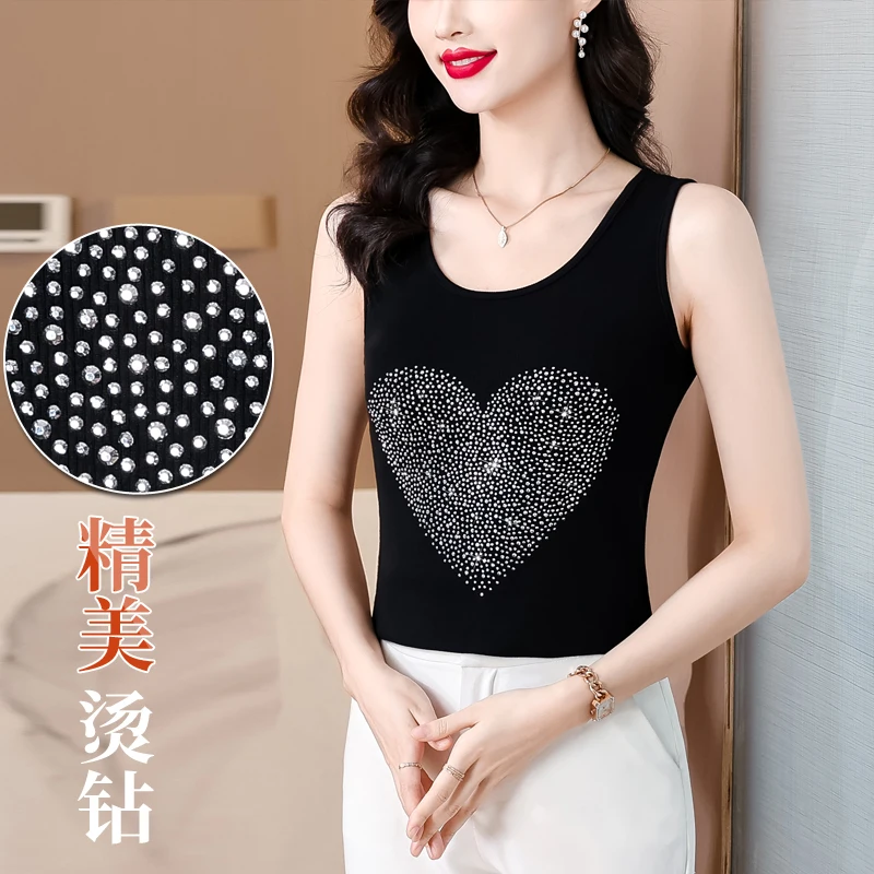 جديد الكورية أزياء الصيف سترة قمم أكمام الساخن الماس تانك القمم جولة الرقبة المرأة بروتيل