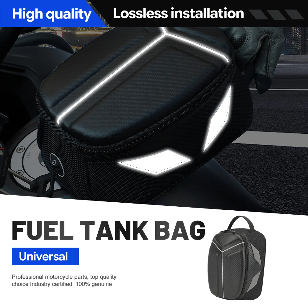 Motorcycle Fuel Tank Bag with Texture Shell And Reflective Trim Convenient Zipper Closure Tank Storage Pouch for Short Rides