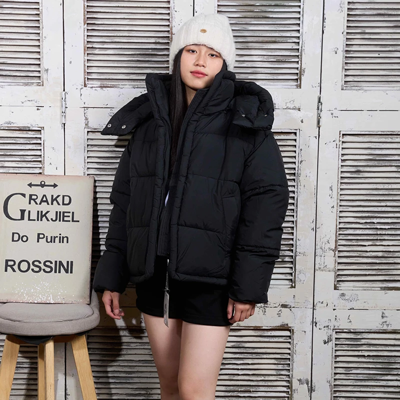 

Корейская женская утепленная куртка-пуховик с капюшоном, свободного кроя, на пуговицах и молнии, из хлопка и полиэстера, модная верхняя одежда
