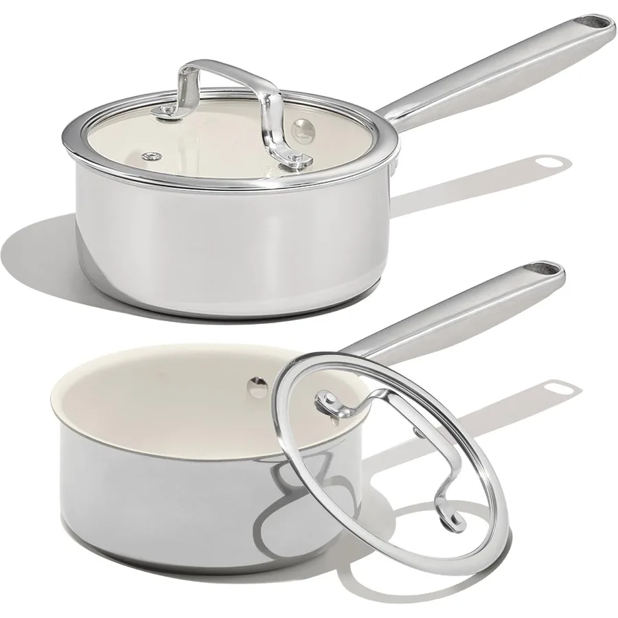 

1.6Qt 3.0Qt Stainless Steel Saucepan Set with Ceramic Coating for NonStick and NonToxic Cooking Includes Small Cooking Pots wit