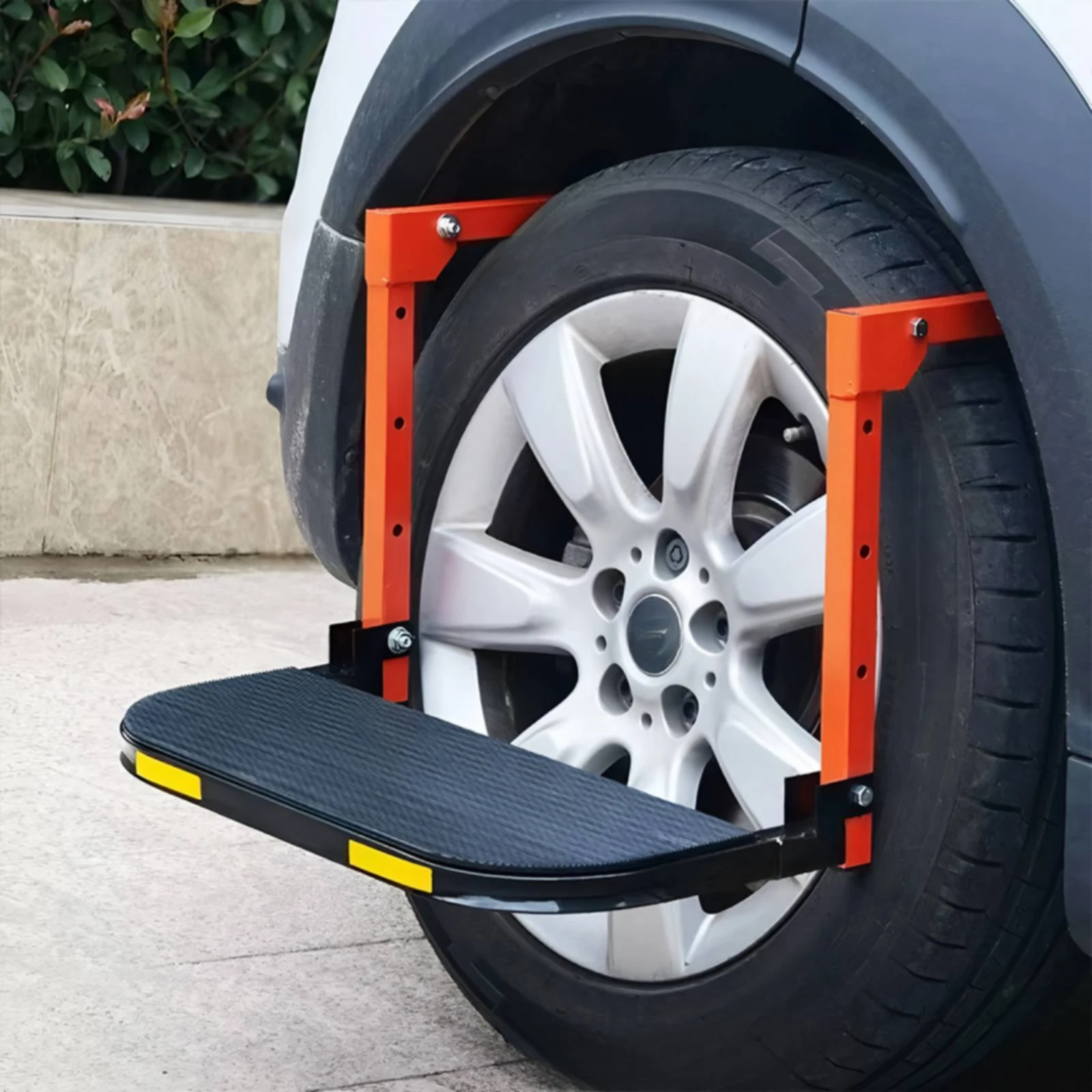 Tire-Mounted Step Ladder Adjustable Foldable Tire Step with Mounting Hardware Compact Sturdy for Car Washing, Roof Rack Loading