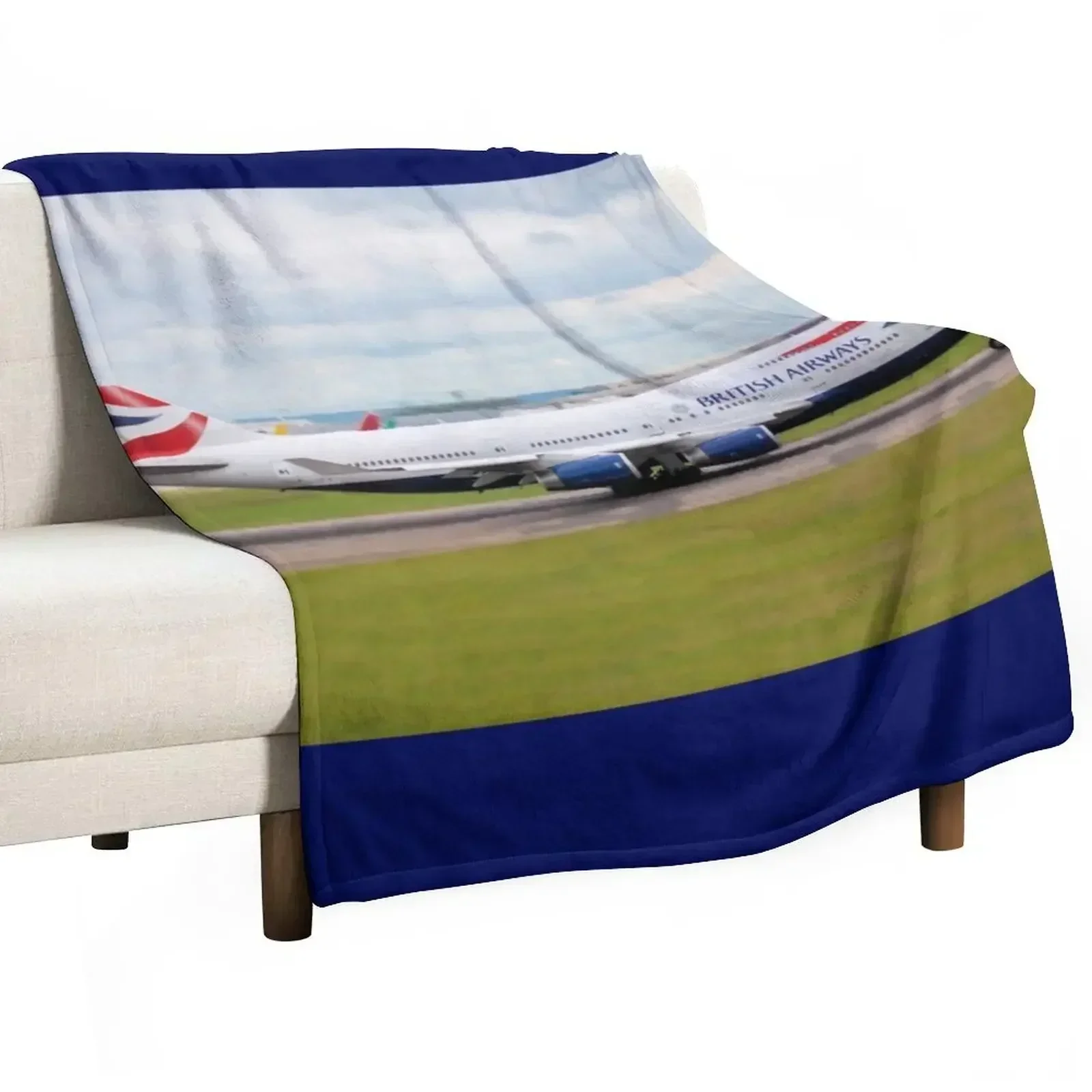 British Airways 747-400digital painting Throw Blanket Sleeping Bag Sofa Quilt Extra Large Throw Soft Beds Flannel Blankets