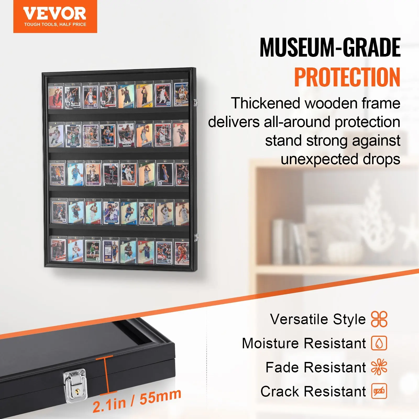 Lockable Wall Cabinet VEVOR 35 Graded Sports Card Display Case 24.3x30.5x2.1 in for Football Basketball Hockey Trading Card