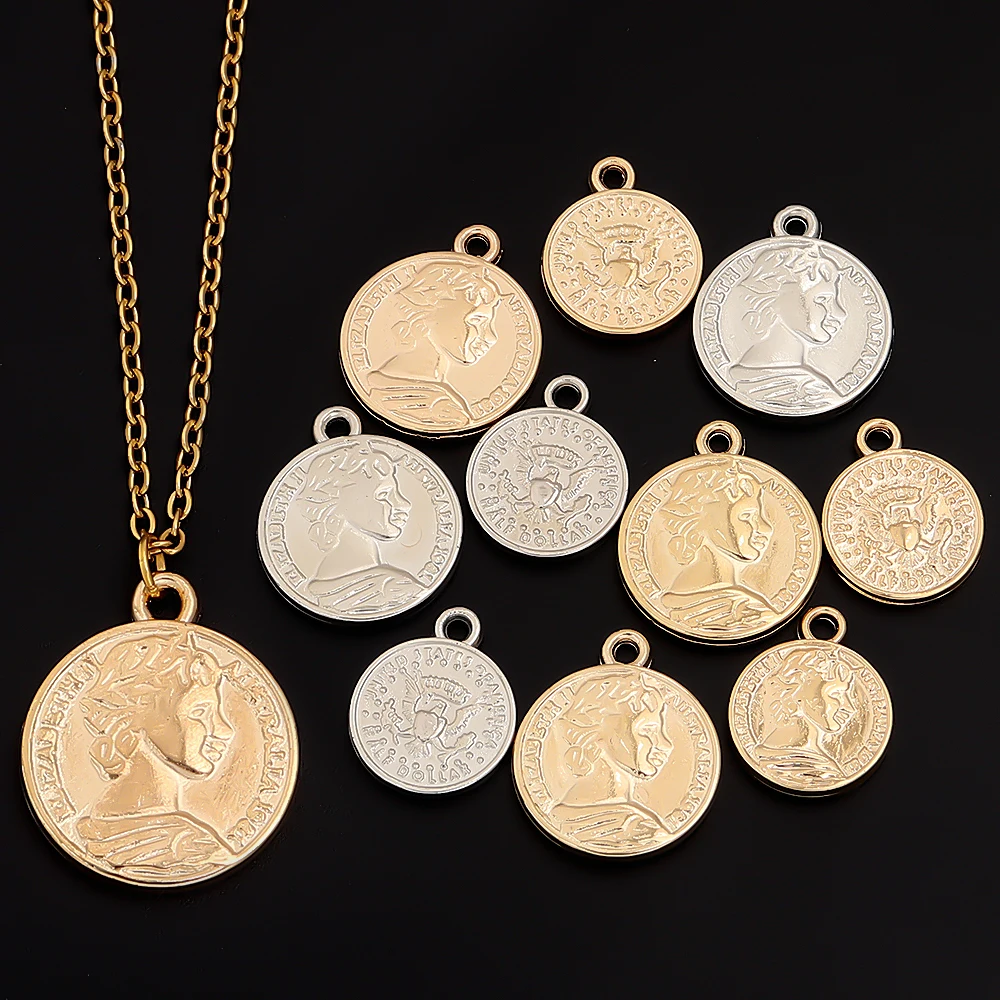 

30-50pcs 16/20mm Vintage Round CCB Pendant Retro Portrait Sailboat Charms For Jewelry Making DIY Necklace Earring Accessories