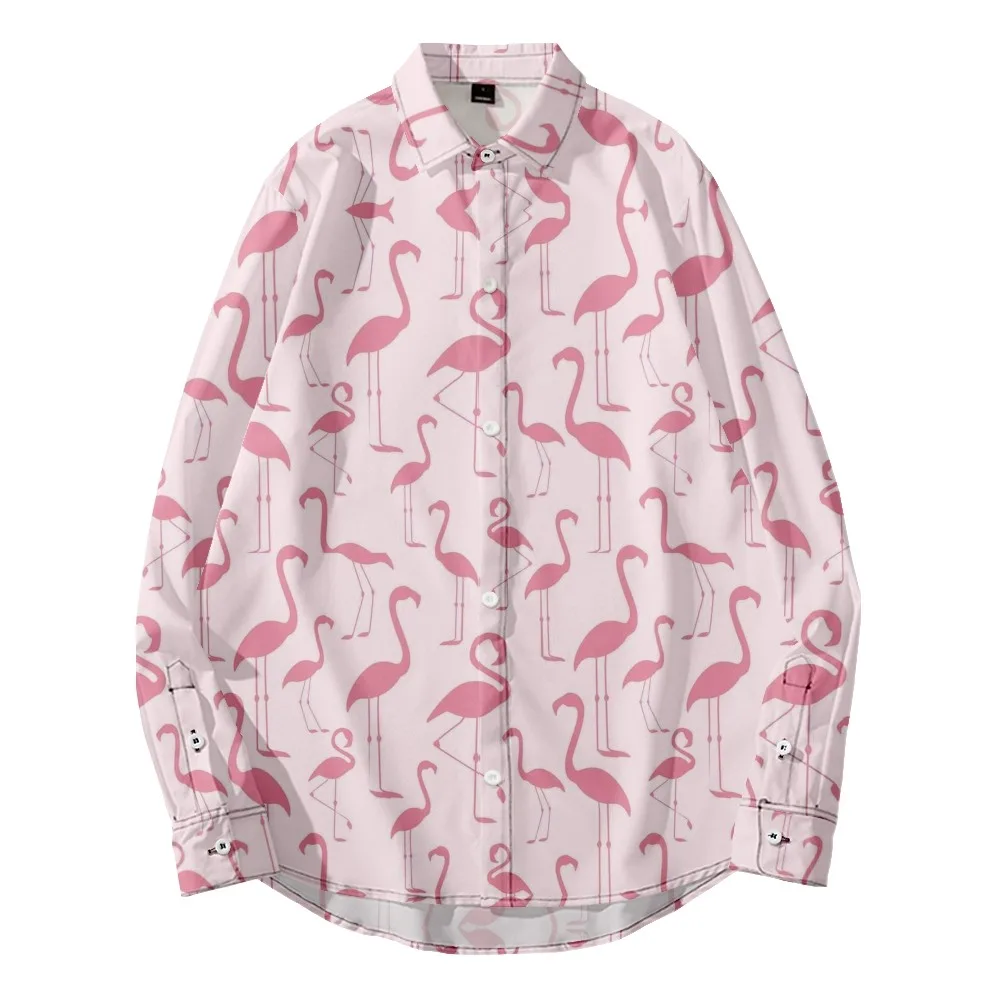 

Новинка 2022, оригинальная дышащая мужская рубашка с объемным принтом без риска, мужская рубашка с длинным рукавом и принтом Pink crane