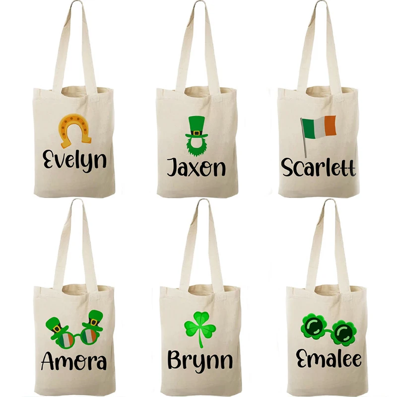 Personalised Name Happy Patrick's Day Gift Tote Bag Lucky Irish Party Birthday Decoration Supplies Kid Children Boy Girl Present