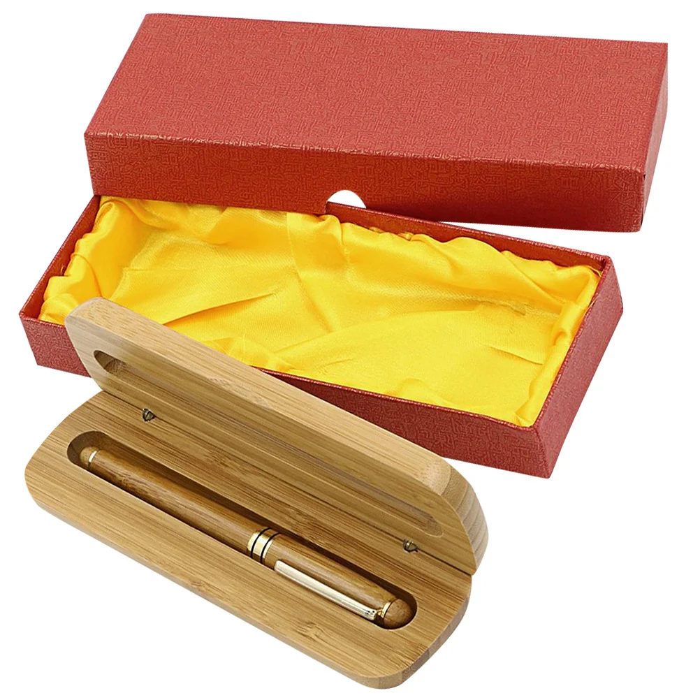 

Bamboo Fountain Pen Medium Nib Writing Gift with Case Red Packed Gold-Plated Stainless Steel Nib for Calligraphy