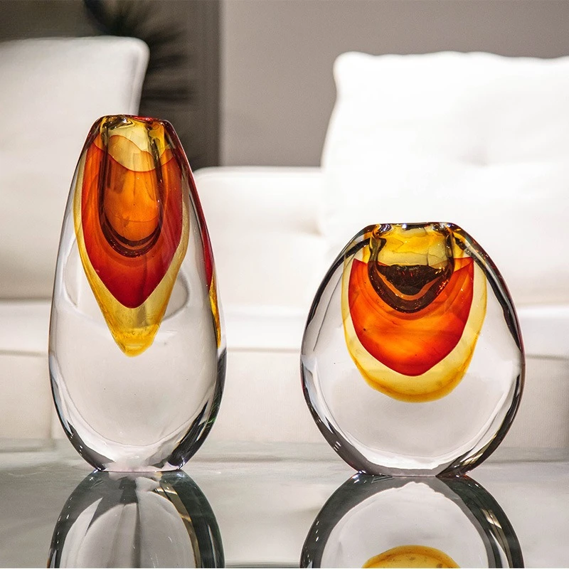 Orange-red glazed vase, model room home decoration