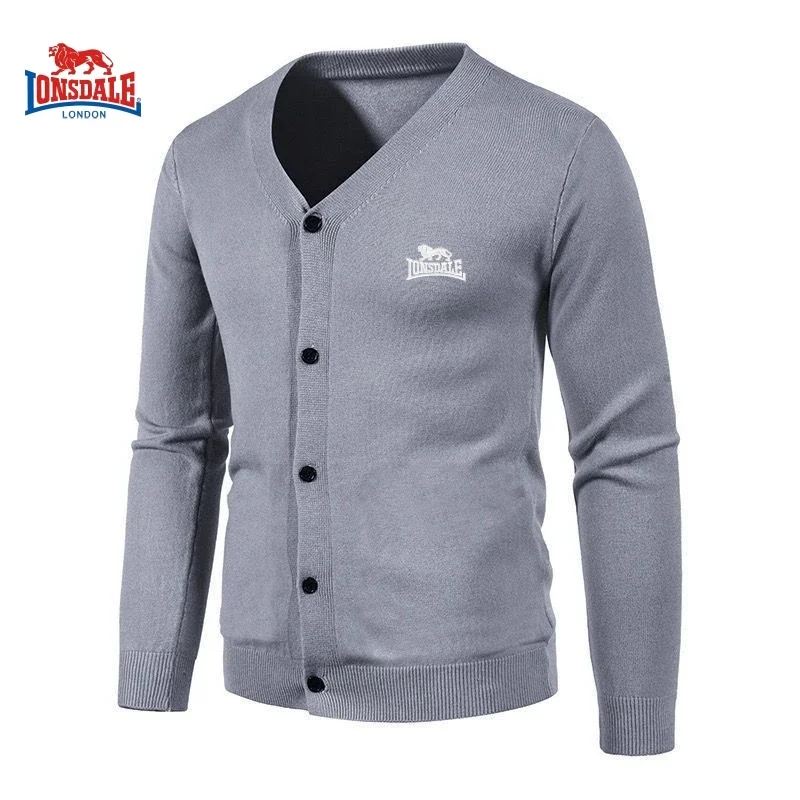 New Men's Embroidered LONSDALE Long Sleeved Knitted V-neck Cardigan Autumn and Winter Fashionable Casual Multifunctional Top