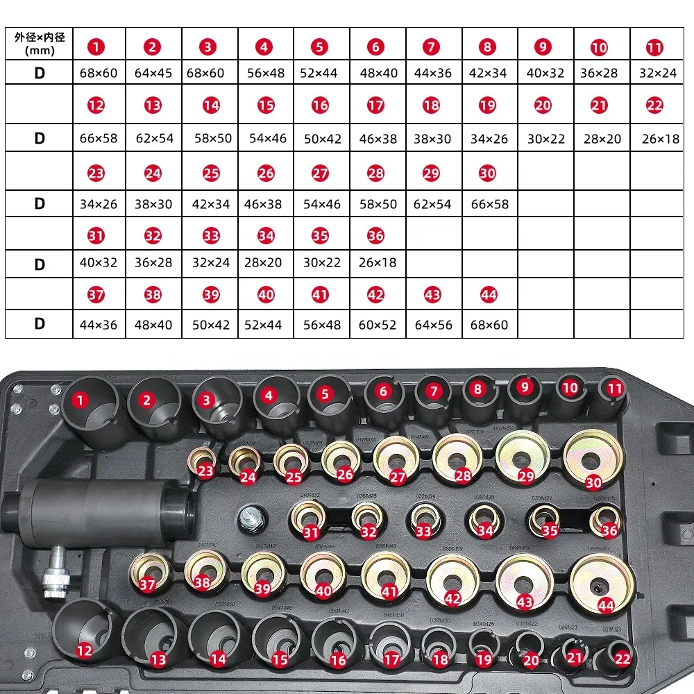 50pcs Pneumatic Bushing Removal Tool 18T HCB Hydraulic Sleeve Disassembly Auto Tool Set for Mercedes Benz Rubber Sleeve