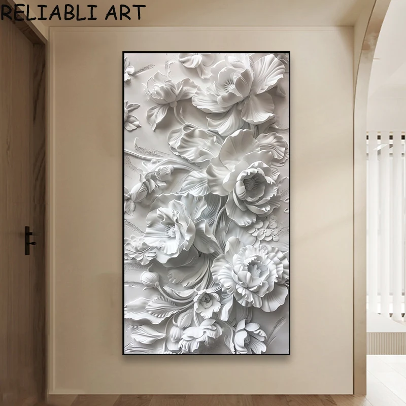 Abstract Purple White Flower Poster and Prints Modern Canvas Painting Wall Art Pictures For Living Room Home Decor No Frame