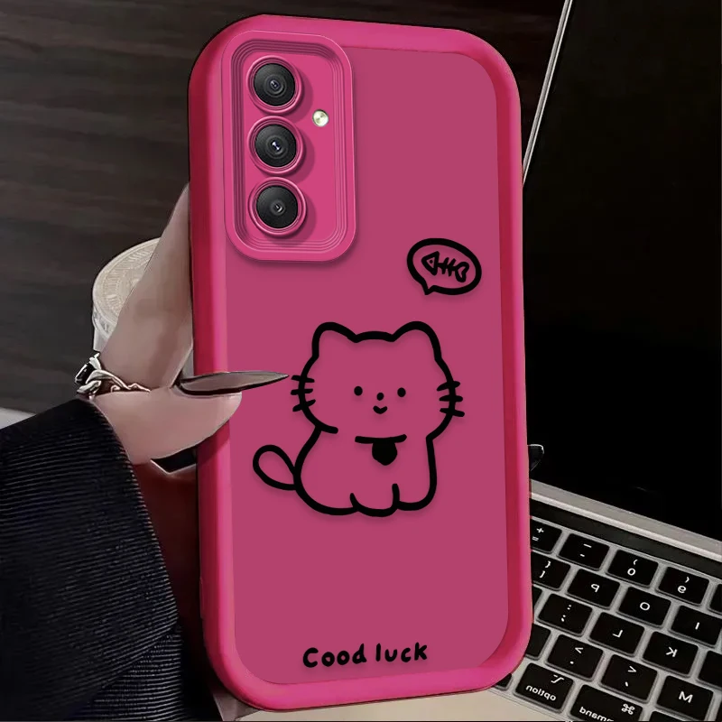 Custodia per telefono Cute Line Cat per Samsung Galaxy A54 A05 A05S A34 A24 A14 A53 A33 A23 A13 A52 A52S A32 A22 A12 A71 A51 A31 A50 Cover