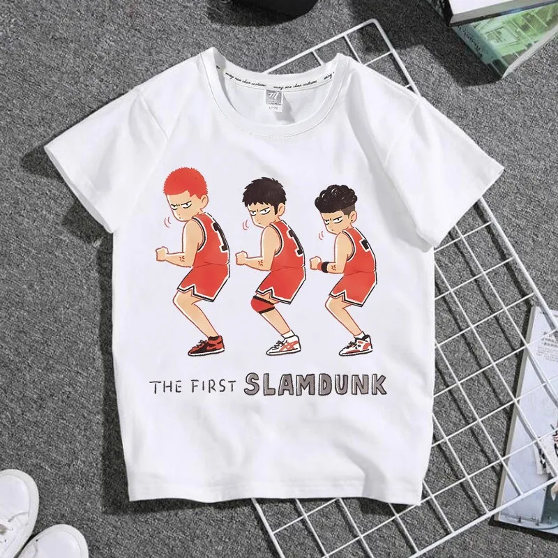كارتون Q-نسخة لطيف سلام دنك Sakuragi Hanamichi الكرتون أنيمي الأبيض الأطفال تي شيرت جولة الرقبة القطن الخالص قصيرة الأكمام