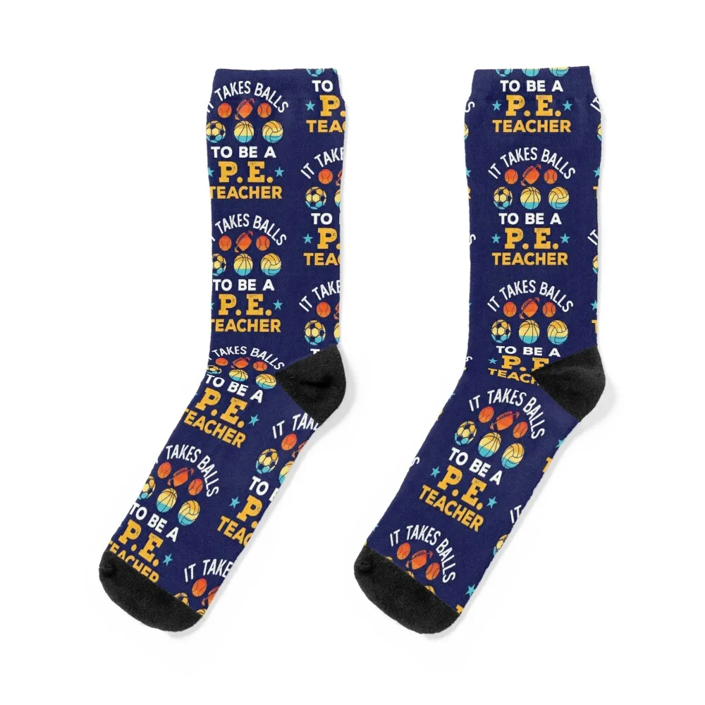 It Takes Balls to Be a PE Teacher Funny Physical Education Coach Socks moving stockings crazy Men's Socks Luxury Women's