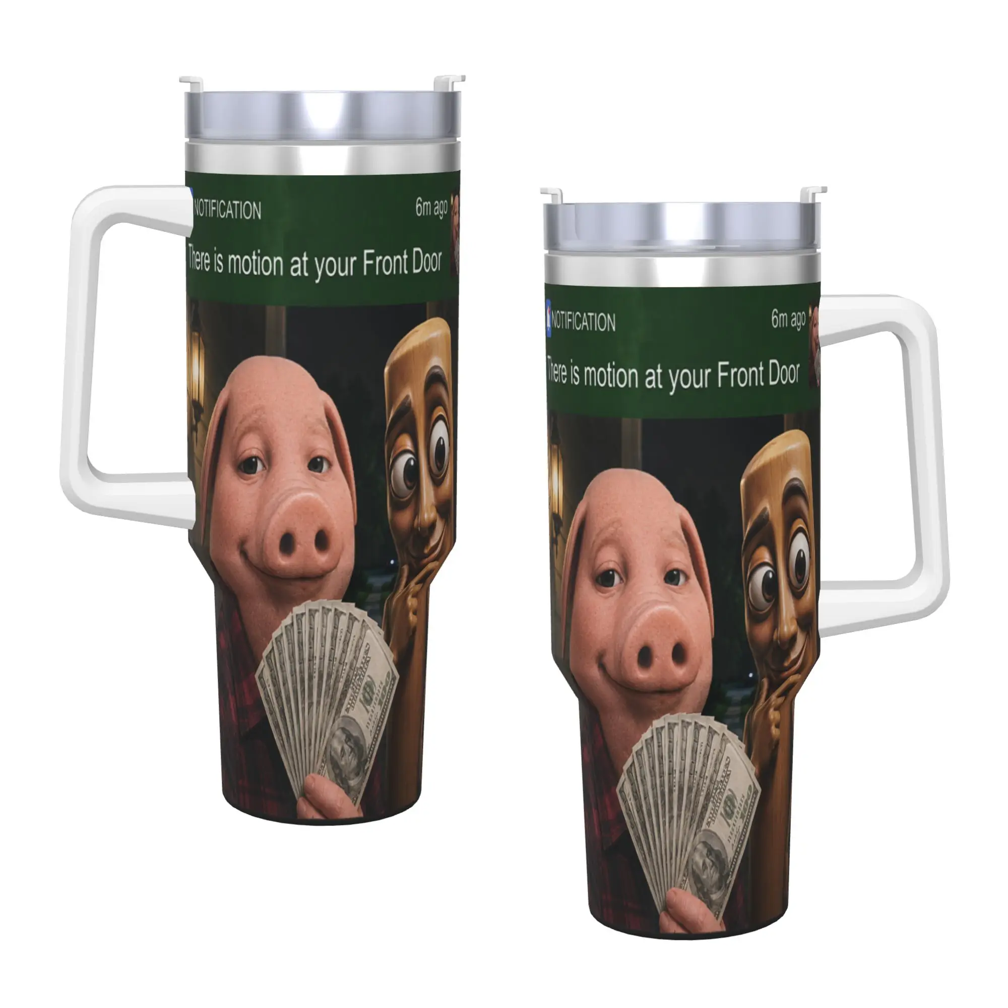 Stainless Steel Tumbler Tung Tung Tung Sahur John Pork Motion at Your Front Door Mugs Cup With Straws Cold Drink Water Bottle