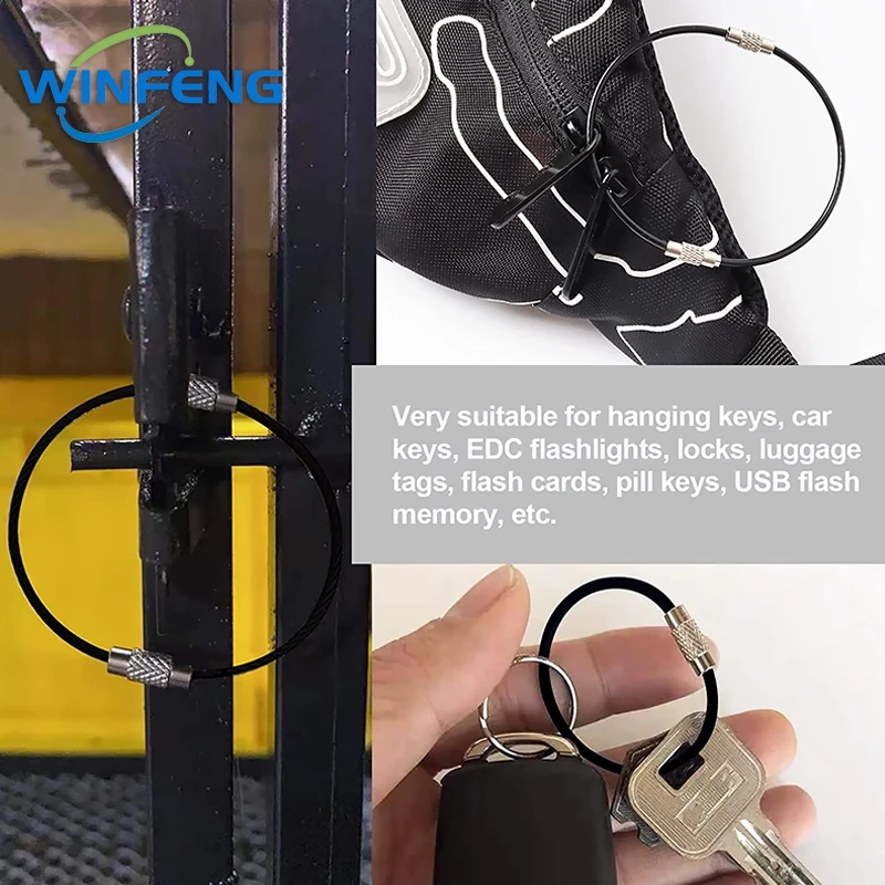 Portable EDC Tools Keychain Self Defense Supplies Key Chain Tag Rope Stainless Steel Wire Cable Loop Screw Lock Gadget Keyring