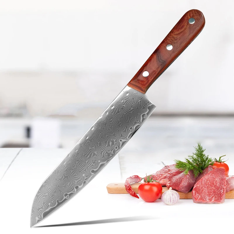 Kitchen Knife Damascus Steel Chef Santoku Cleaver Slicing Utility Knives Wood Handle Meat Fruit Vegetable Fish Butcher Knife