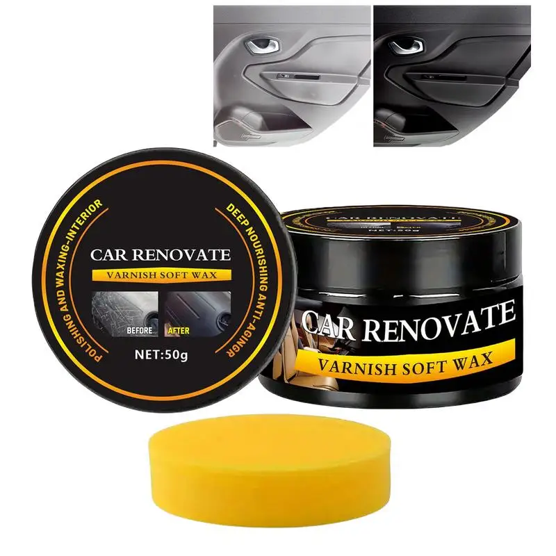 

Paste Wax For Car Car Cleaning Agent 50g Heat-Resistant High-Gloss Automotive Renovation Paste With Sponge Interior Care Supply