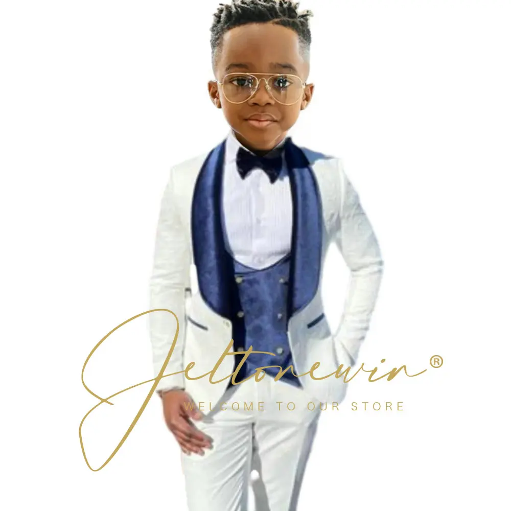 

White Floral Boys Suit Wedding Jacket Pants Vest Kids Three-Piece Set Child Clothes costume enfant garçon mariage