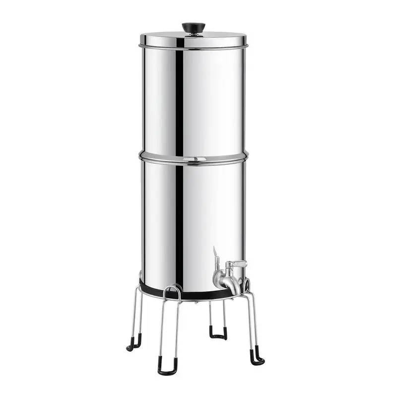 

Countertop Water Purifier 2.25 Gallon For Home Kitchen Office, Lead Chlorine Reduction Metal Container Two Ceramic Filters Stand