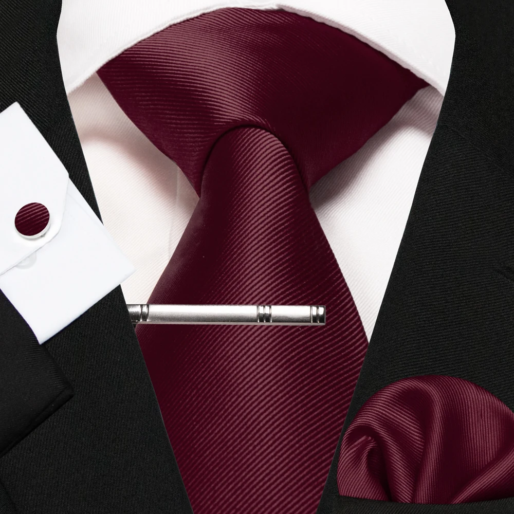 Klassische Seidenkrawatte für Herren in Rot, Blau, Grün, Business-Hochzeitskrawatte für Männer, Set mit Einstecktuch und Manschettenknöpfen, Geschenk für den Bräutigam – Detail 12