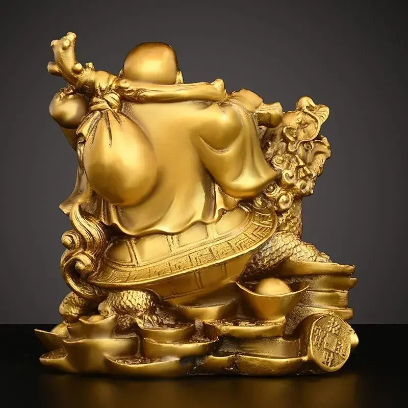 Laughing Home Ornament Sitting Copper Maitreya Buddha Dragon Turtle Car Desktop Decor view 2