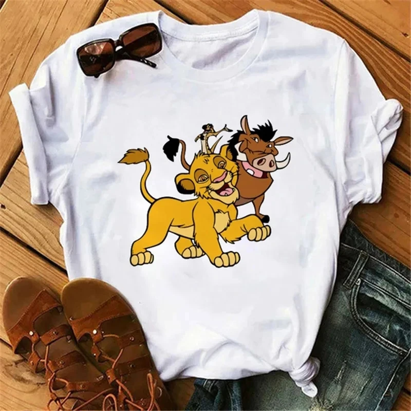 Disney Cartoon Hakuna Matata Simba Lion King Cotton T-Shirt donna Kawaii Tees Funny Harajuku maglietta Unisex Top vestiti femminili