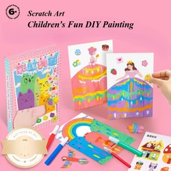 Rainbow Scratch Painting Set Color Scratch Off Pictures Children DIY Artwork Postcards Boys Girls Fun Craft Drawing Toys