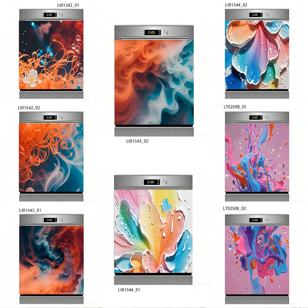 

Modern Abstract Swirl Dishwasher Decal, Colorful Smoke & Ink Splash Design, Waterproof Kitchen Art Sticker