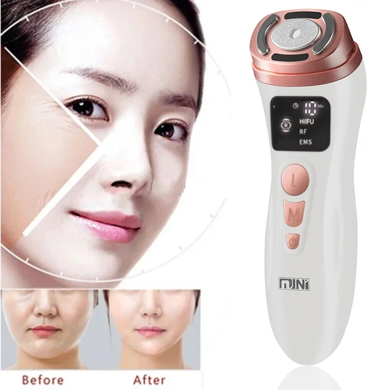New Mini HIFU Radio Frequency Ultrasonic Machine EMS Micro Current Facial Beauty Instrument Firming Skin Care Anti-Wrinkle Tool