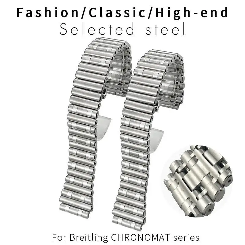 PCAVO 316L High Quality Stainless Steel Watch Band 22mm Fit for Breitling 42mm Dial Bracelet Chronomat B01 Silver Metal Watch