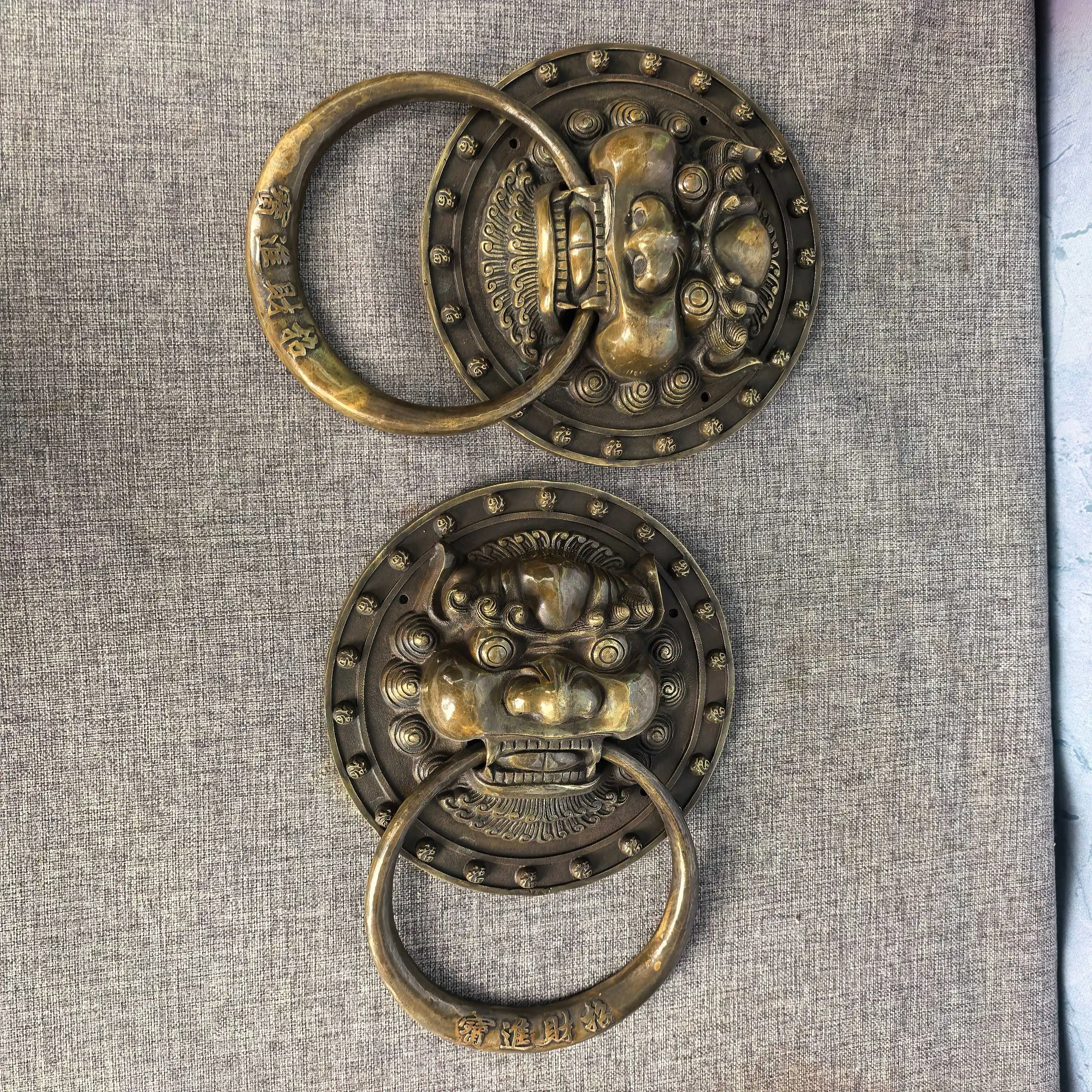 Old Brass Antique color Copperware Door Ring a pair beast head door lock Door God Town house Exorcism Study screen Amass wealth