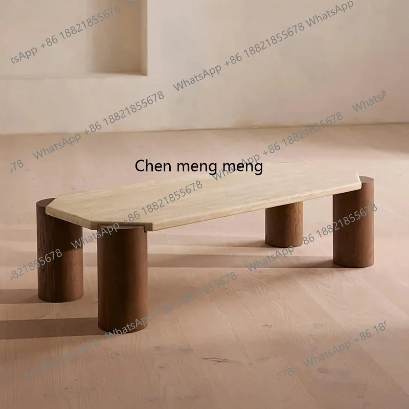 

X Minimalist solid wood travertine coffee table small tea table small apartment living room household square balcony coffee tabl