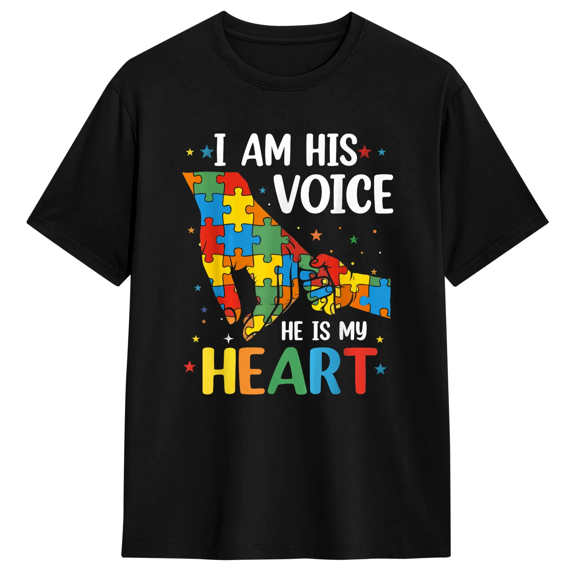 Men's T-Shirt I Am His Voice He is My Heart Autism Awareness Mom Cotton Tees Short Sleeve  T Shirt Round Collar Tops Printing