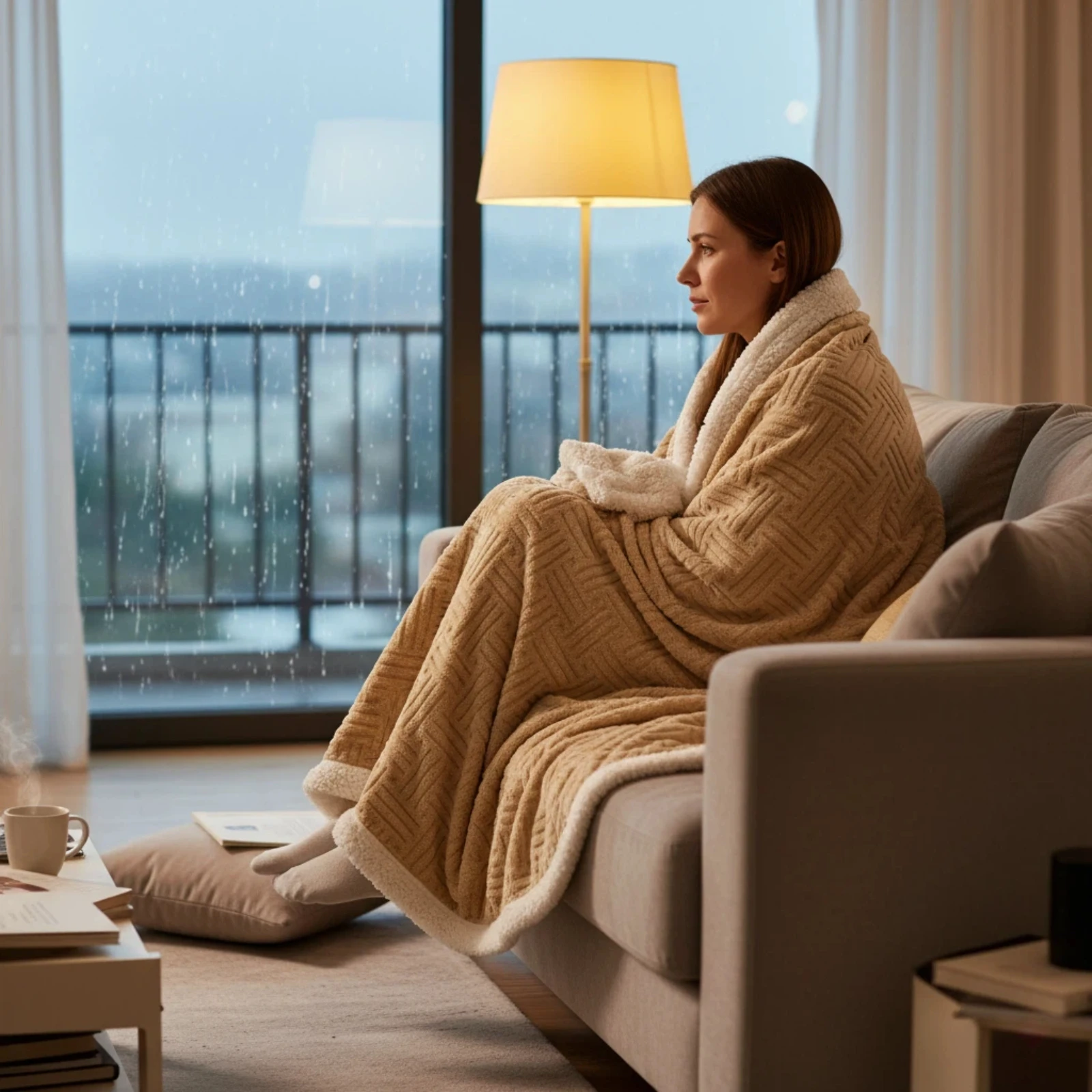 Double Sided Grid Stripe Blanket  Horizontal & Vertical Textured Plush  Ultra Thick Warm Cozy for Winter Bedding