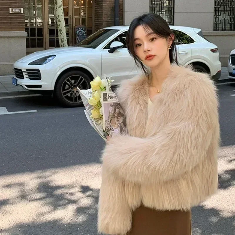 Faux Fur Coat Women Clothing Y2K Autumn New Fashion Casual Imitation Fox Fur Jacket Crop Loose All Match Warm Female Winter