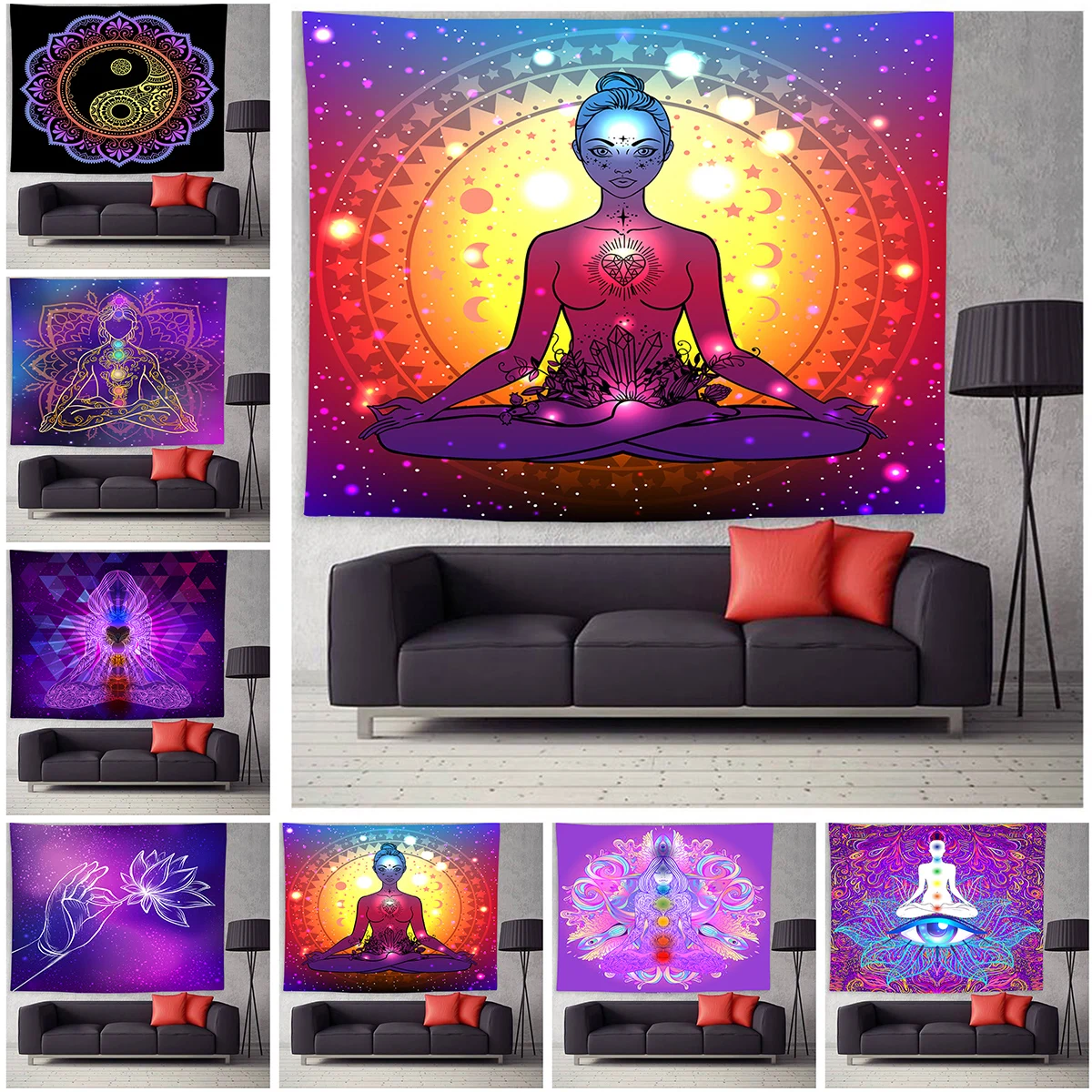 Hippie Buddha Tapestry Psychedelic Wall Hanging Tai Chi   Home Decor Boho   Background Cloth