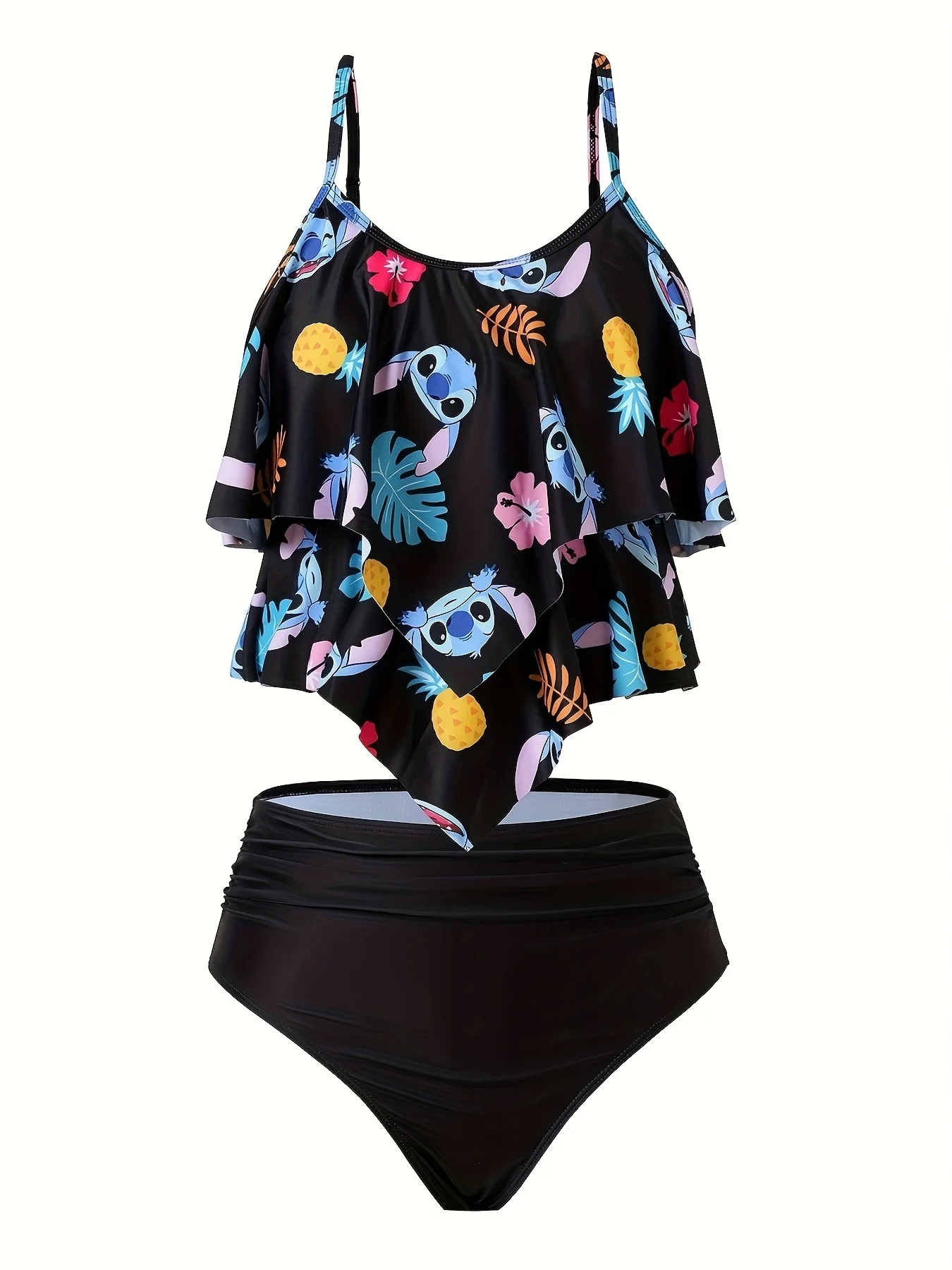 

2 pcs/a set Stitch Cute Cartoon Gir Bikini Small Breast Gathers Beach Vacation Style